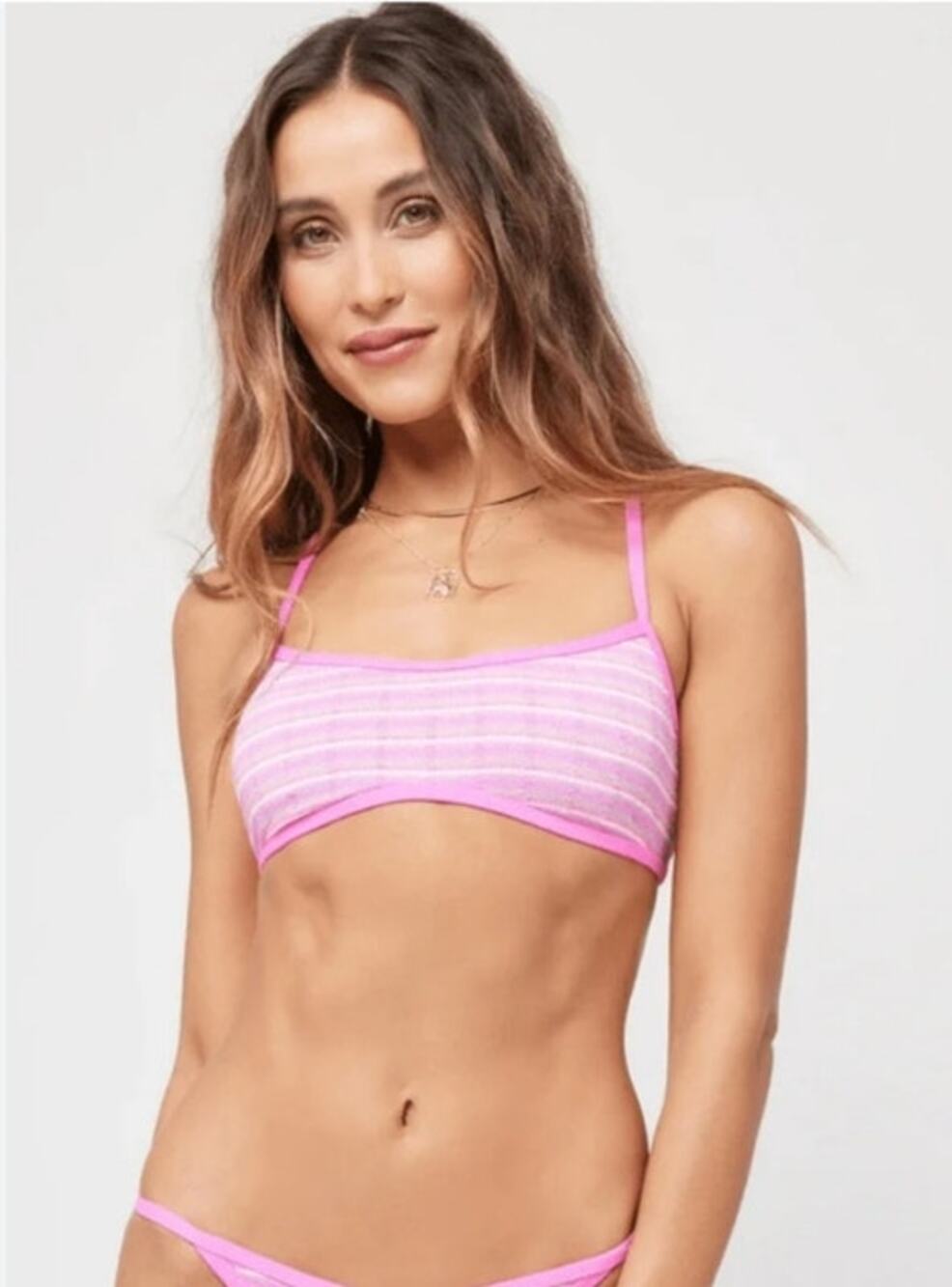 L*Space Pamela Bikini Top in Electric Pique Stripe Pink Size Small Racerback NWT